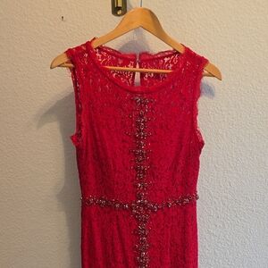 Adrianna Papell Red Lace Midi Dress